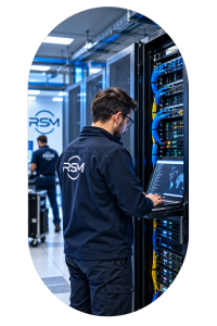 Technicien RSM intervenant sur une baie serveur